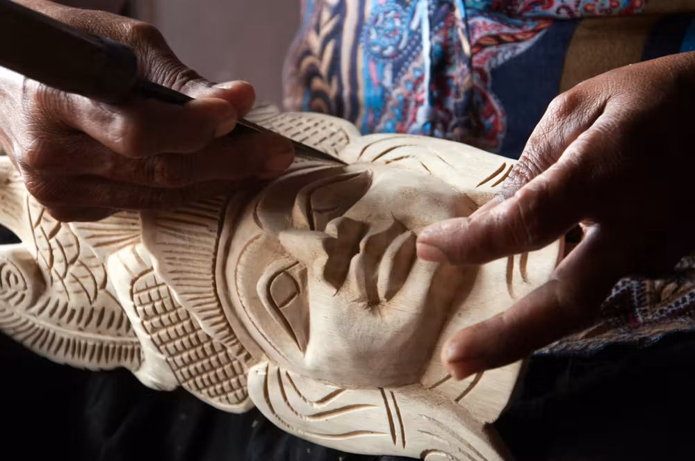Production of a traditional Sri Lankan mask.